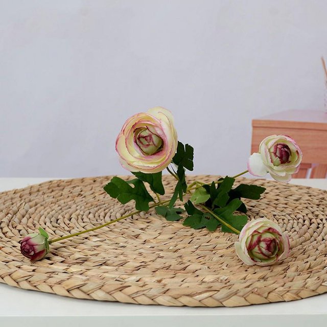 KUIZAP 60cm 5 Heads Artificial Ranunculus Flowers Floral Faux Peony Bouquet Wedding Home Decoration Simulation Artificial Flowers(Green)