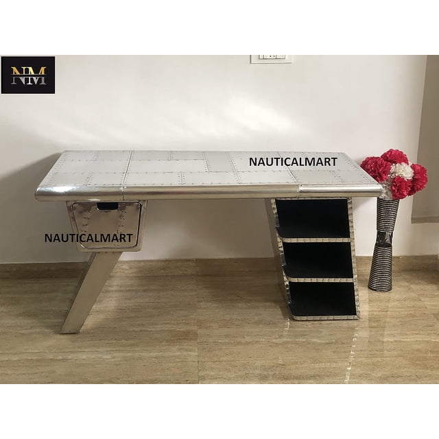 Nauticalmart Large Aviator Executive Desk - Drawer Shelving - Aircraft Wing (68 Inches)