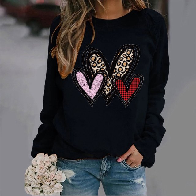 Styesk Chandails à Manches Longues pour Femmes, Imprimé de Cœur, Hauts de Sortie, T-Shirts Confortables et Doux à Col Rond, Chandail à Enfiler, Mode, Ample, Léger, Chandail en Molleton, Graphique de la Saint-Valentin, Hauts Décontractés