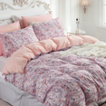 thumbnail image 2 of JOLUSERE Ensemble de Housse de Couette Boho Format Grand Lit, 3 Pcs Fleurs Vintage Roses Réversible Housse de Couette en Microfibre Douce, 2 of 10