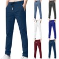thumbnail image 4 of Mens Casual Pant Elastic Waist Drawstring Lightweight Trousers Loose Straight Leg Solid Pants with Pockets Blue XXXL, 4 of 4