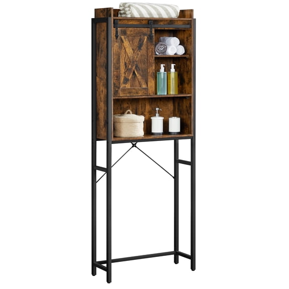 VASAGLE Armoire de Rangement au-Dessus de la Toilette, Étagère d'Organisation pour Salle de Bain, Gain de Place pour Laveuse, Cadre en Acier, Brun Rustique et Noir