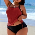 thumbnail image 2 of FAVIPT Women Plus Size 2 Piece Tankini Ruched Drawstring Tummy Control Bathing Suit Tropical Summer Beach Swimsuit Wine,XXXXXL, 2 of 5