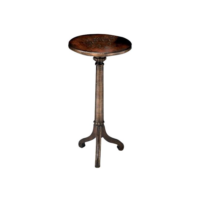 Butler Specialty Round Accent Pedestal Table in Brown and Gold