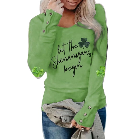 SNKSDGM Long Sleeve Crop Tops for Women Pack Long Sleeve Crop Top Women's St Patricks Day Irish Shirt Apparel Green Printed Long Sleeves Tunic Tops (3) S