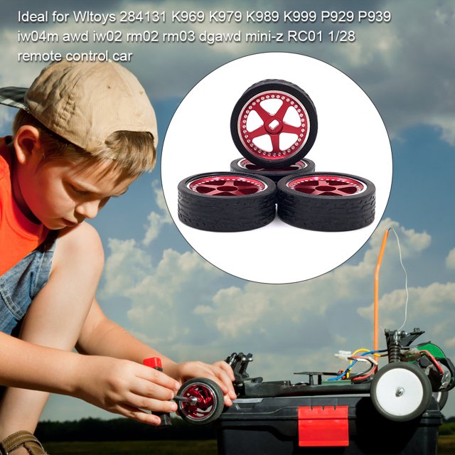 4X 1/28 Remote Control Model Car Wheel Rim Simulated Modification Vehicle Part Replacement for WLtoys 284131 K969 K979 K989 K999 Red