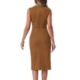 thumbnail image 3 of Unique Bargains Robes en Faux Suède pour Femmes Sans Manches Col Rond Fendu Ourlet Travail Robe Fourreau Marron m, 3 of 5