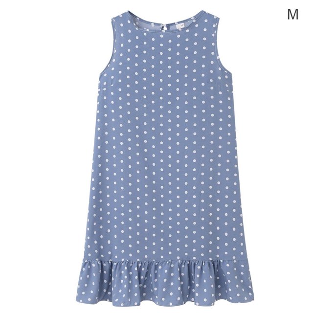 Robe Femme Sans Manches à Pois, Gilet, à Volants, Col Rond, Imprimée à Pois, Robe Ample, Bleu Pâle, m