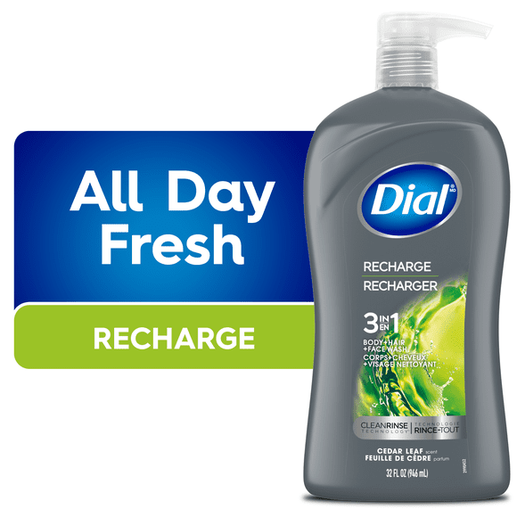 Dial Men 3in1, Body, Wash, Hair Wash, Face Wash, Cedar Leaf Scent, 946ml, Dermatologist Tested, Free from Silicones, Parabens, Phthalates