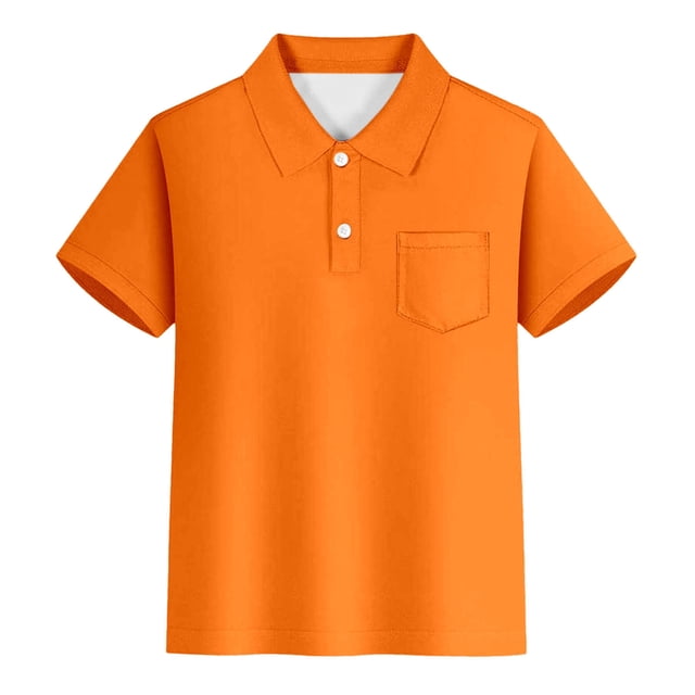 Sunnyoo Polo à Poche pour Grands Garçons, T-Shirt à Manches Courtes Uni, Orange