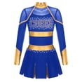 thumbnail image 3 of RUNQHUI Filles Enfants Paillettes Manches Longues Robe de Danse Ballet Uniforme d'Équipe Compétition Encouragement Danse Bleu 8, 3 of 7