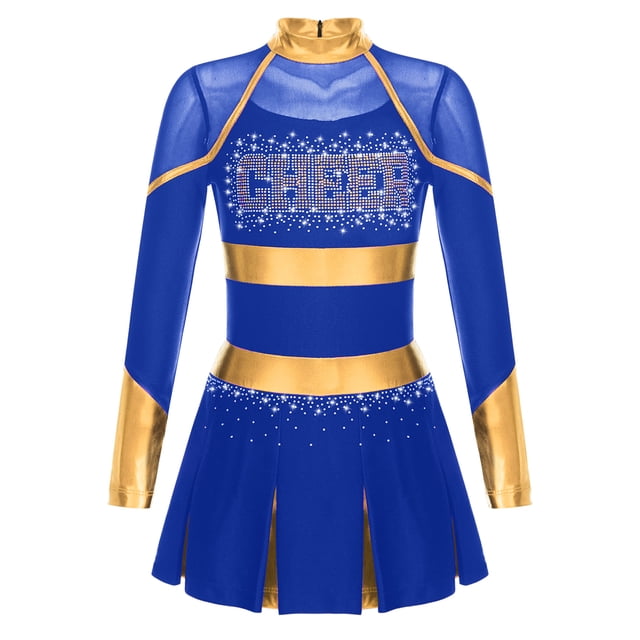Alvivi Tenue de Meneuse de Claque pour Filles Robe Plissée Brillante Uniforme de Cheer pour Enfants Bleu 10
