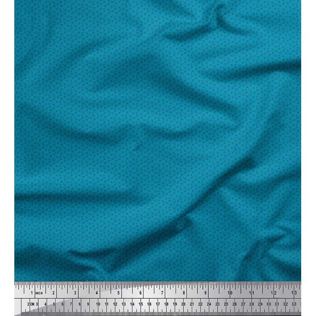 Soimoi Blue Modal Satin Fabric Cross & Geometric Printed Craft Fabric by the Yard 42 Inch Wide