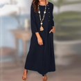 thumbnail image 4 of CHOK Robes d'Été Décontractées pour Femmes Robe Haute en Coton Lin Manches 3/4 Ample Légère Longue avec Poches, 4 of 6