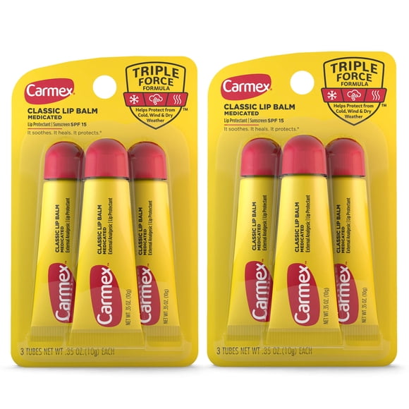 Carmex Baume à Lèvres Médicamenteux Tubes Hydratant pour Lèvres Sèches Gercées 0.35 Oz - (2 Paquets de 3)