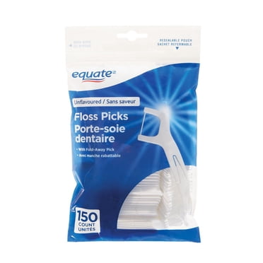 Equate Flosser with Fold-Away Pick, Unflavoured, 150 Count