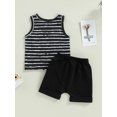 thumbnail image 2 of Faithtur Ensemble d'Été 2 Pcs pour Bébé Garçon, Débardeurs Rayés Sans Manches + Ensemble de Shorts à Poignets Roulés, 2 of 7