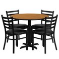 thumbnail image 1 of 36'' Round Black Laminate Table Set with X-Base and 4 Ladder Back Metal Chairs - Burgundy Vinyl Seat, 1 of 3