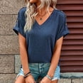 thumbnail image 2 of Timegard Tops for Women V Neck Short Sleeve Button Comfy Summer Casual Loose Tops Tee Solid Color, 2 of 6