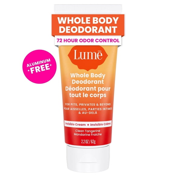 Déodorant féminin Lume pour Tout le Corps - Tube de Crème Invisible - Sans Aluminium - Parfum Mandarine Fraîche, 62g