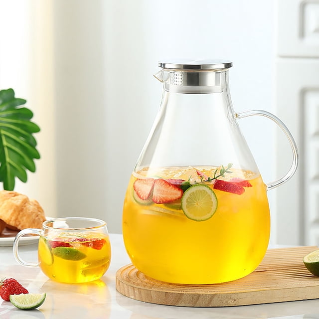 Glass Pitcher With Lid Glass Water Pitcher Hot/Cold Water Jug Juice And Iced Tea Beverage Carafe With Lid