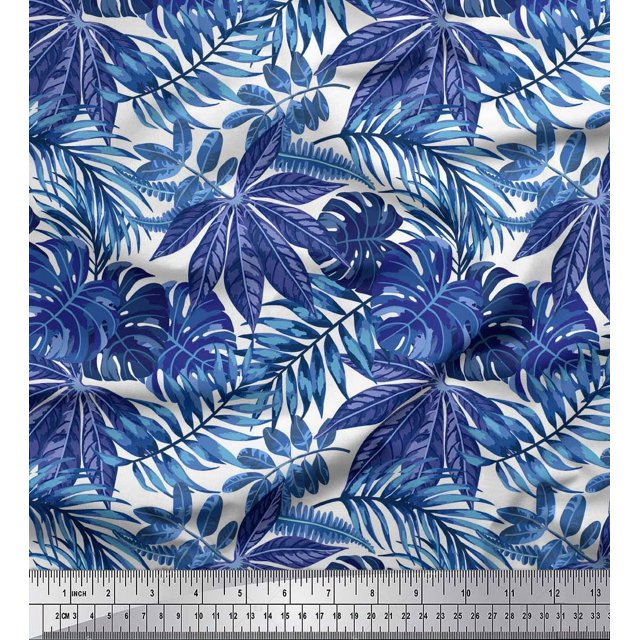 Soimoi Blue Cotton Jersey Fabric Tropical Leaves Fabric Prints By Yard 58 Inch Wide