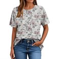thumbnail image 4 of Hauts d'Été pour Femmes DYTTDG T-shirt à Fleurs Mode pour Femmes Grande Taille Col Rond Manches Courtes Décontracté Ample Tee Haut Hauts pour Femmes Liquidation Moins de 10 Multicolore,TG, 4 of 5