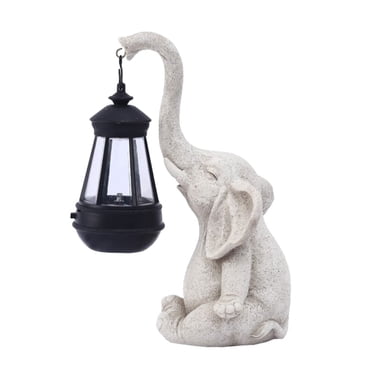 Maytalsory Belle Décoration de Jardin Statue d'Éléphant avec Lanterne Solaire Lanternes de Jardin Blanc Ensemble de 3