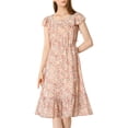 thumbnail image 4 of INSPIRE CHIC Junior's Boho Flutter Sleeve Belted Square Neck Ruffled Hem Midi Dress, 4 of 6