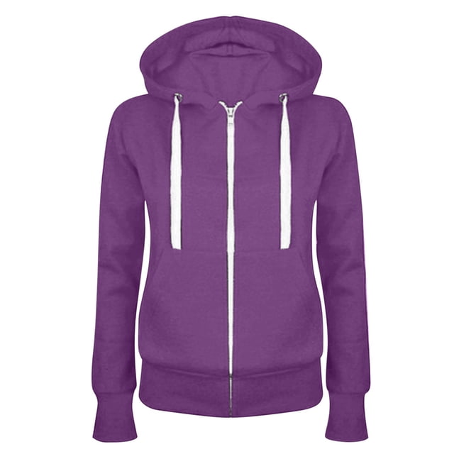TIMIFIS Chandail à Capuchon à Manches Longues pour Femmes, Veste de Survêtement Zippée avec Poches - Violet - TTG Automne