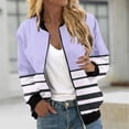 thumbnail image 2 of vdgthytj Fall Jackets for Women Long Sleeve Zip up Stand Collar Bomber Jacket Fall Trendy Color Block Striped Coat, 2 of 5
