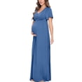 thumbnail image 4 of QJUHUNG Robe Maxi de Maternité Élégante - Robes d'Été Fluides pour Femmes Enceintes avec Bouton Décoratif et Courte Manche Volantée - Parfaites pour Séance Photo de Shower de Bébé (P-3TG), 4 of 6