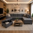 thumbnail image 4 of Cosmic Homes Haven Sectional Sofa RHF with Storage Ottoman, Pull-Out Tray & Cup Holder, Grey Couch Set for Living Room, Modular L-Shaped Sofa, 4 of 9