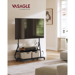 VASAGLE TV Stand avec roues, pour LCD LED OLED Téléviseurs courbes plats jusqu'à 75 Poches et 88 Lb, Roulement TV Panier, avec des sorties d'alimentation, étagère de stockage, réglable en hauteur
