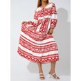 thumbnail image 4 of Kmbangi Robe Longue pour Femmes à Imprimé Géométrique, Col en V, Manches Longues Bouffantes, Coupe Ample, Robe Mode pour le Printemps et l'Été, 4 of 9