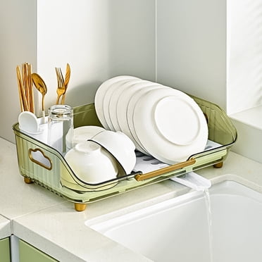 LSLJS Égouttoir à Vaisselle avec Plateau d'Égouttage, Égouttoirs pour Comptoir de Cuisine avec Bec d'Évier, Passoires à Vaisselle avec Porte-Ustensiles, Égouttoir pour Bols