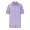 thumbnail image 3 of Ensembles Assortis pour Femmes Ensembles 2 Pcs pour Femmes Ensemble de Vêtements Femme Col Rond Manches Courtes Hauts Pantalons Ensembles Pantalons Style Pantalon S_555 Survêtements pour Femmes Violet m, 3 of 5