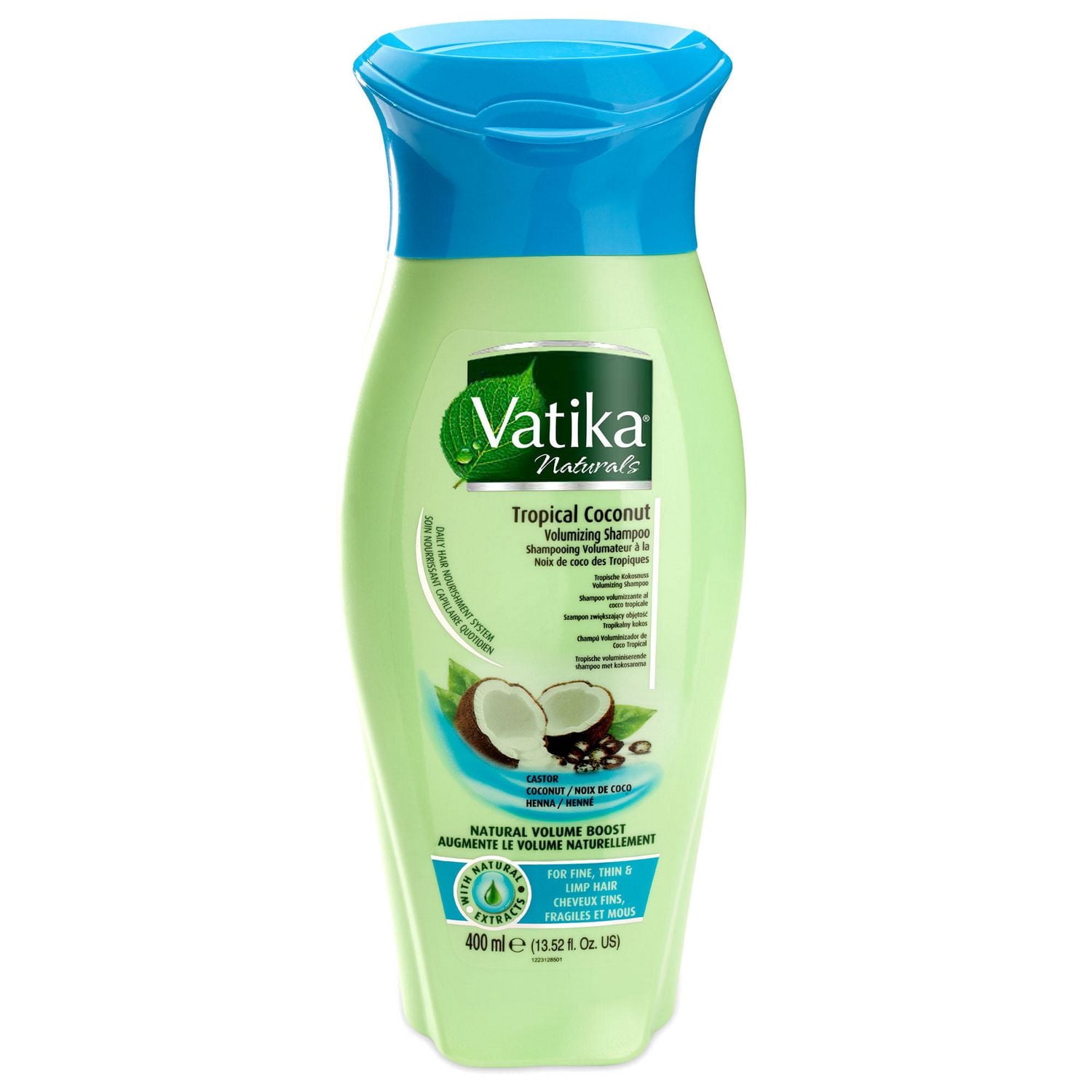 Dabur Vatika Naturals Tropical Coconut Volumizing Shampoo. s a liquid formula infused with coconut, henna, and castor oil, designed to add volume and strength to thin, fine, or limp hai