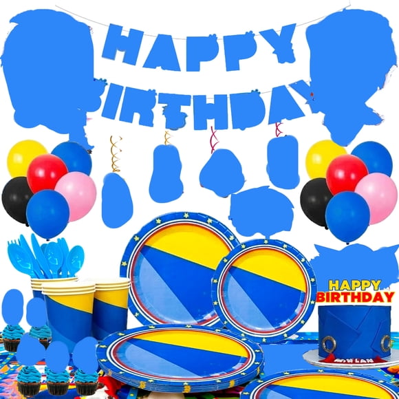 Sonic Articles de Fête d'Anniversaire, Ensemble de Décorations et Vaisselle d'Anniversaire Sonic de 118 Pcs - Bannière d'Anniversaire Sonic Ballons Assiettes Gobelets Serviettes Nappe etc. Articles de Fête Sonic The Hedgehog pour Garçons Enfants