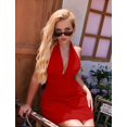 thumbnail image 4 of Women'S Halter Deep V Neck Flowy Chiffon Tie Backless Summer Mini Dress Red M, 4 of 6