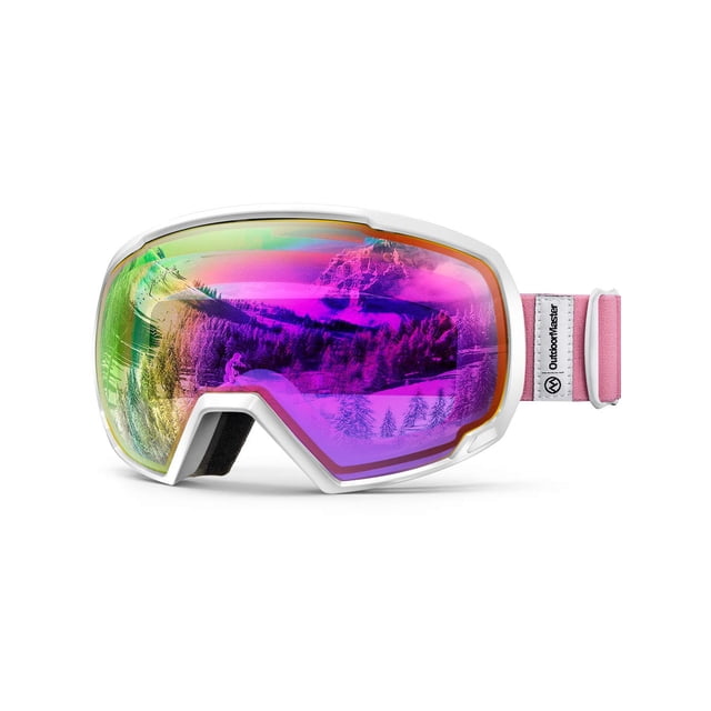 OutdoorMaster Lunettes de Ski OTG - Blanc - Lentille Violette avec Rouge Intégral