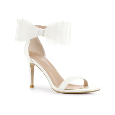 BLISSFUL STEP Outfit Women's Open Toe Ankle Strap Bow Tie Stiletto High Heels Sandals White 10