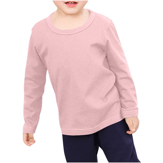 RXIRUCGD T-Shirts pour Tout-Petits Garçons Filles Mode Couleur Unie Col Rond Manches Longues Haut ( Rouge Melon D\'eau, Taille : 6-7 Ans )