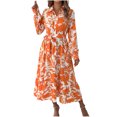 thumbnail image 2 of Ovzne Robes pour Femmes Robe pour Femme Imprimé Floral Manches Longues Col à Revers Boucle Taille Dentelle Robe Longue Grande Taille Robe Manches Longues Imprimée Liquidation, 2 of 6