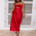 thumbnail image 3 of Women‘s Satin Tube Dress Solid Color Flower Gown with Scarf, 3 of 9