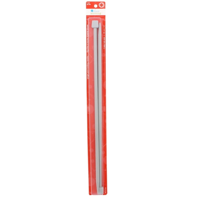 Love Knitting 12" Single Point Knitting Needles - 2 pieces in red and clear packaging, featuring 7 mm US size needles designed for knitting and crochet projects with various yarns and patterns, also suitable for detailed textile crafting.