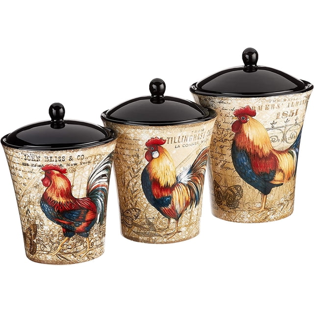 Certified International 23656 Gilded Rooster Canister Set (3 Piece), One Size, Multicolor