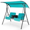 thumbnail image 4 of Costway 2-Person Canopy Porch Swing Padded Chair Cooler Bag Rotatable Tray Turquoise, 4 of 10