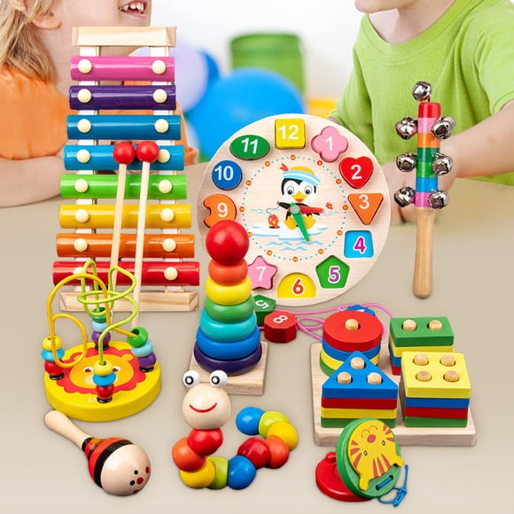 Montessori Learning Games for Kids,Education Toys,9Pcs Baby Toys for 1 2 3 Year Old Girls Boys Educational Toys for Shape Sorting Stacking Nesting Block Xylophone Toddler Game Birththday Gifts