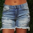 thumbnail image 2 of nerohusy High Rise Denim Cutoffs for Women Button Fly Ripped Jean Shorts with Pockets Frayed Hem Casual Summer Short Pants,Navy,S, 2 of 9